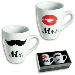 Stelby Tasse Kaffeetassen Set Mr&Mrs als Geschenk, Porzellan