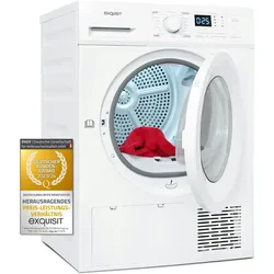 Exquisit Wärmepumpentrockner, 8kg Trockner mit 16 Programmen, Startzeitvorwahl, Knitterschutz, TWP803-030E weiss