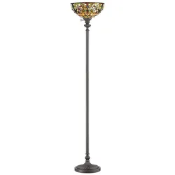 Kami Tiffany Deckenfluter Stehleuchte bronze Schirm bunt 177,8cm Höhe