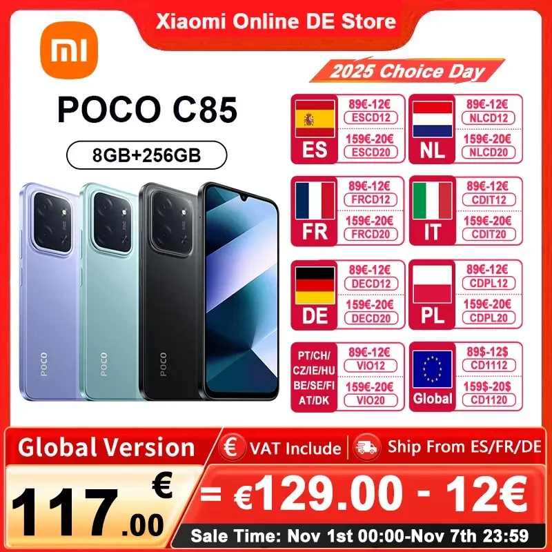 Global Version POCO C85 8GB 256GB Smartphone 50MP AI Dual Camera 33W Fast Charging 6000mAh Battery HyperOS 2