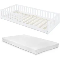 [en.casa] Bodenbett Tanna mit Matratze 90x200 cm Weiß