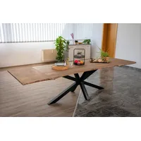 Sam Baumkantentisch Akazie stonefarben 120(200)x90 cm Ansteckplatten Spider-Gestell schwarz