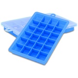 Intirilife 2x Eiswürfelformen in BLAU - 2er Set à 24 Fächer Eiswürfel Silikonformen mit Deckel - 18 x 13 x 2.5