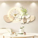 QUANNIL Dekoratives Wandbild mit grünen Pflanzenmotiven auf Sandstein-Optik, Moderne dekorative Wanduhr mit integrierter Beleuchtung, dekorative 3D-Wanduhr als Kunstobjekt(A,100cm/39.4in)
