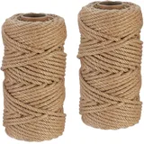 Relaxdays Juteschnur 6 mm, 2 Rollen Jutegarn je 50 m, biologisch abbaubar, Basteln, Garten, Verpackung, Kordel, Natur