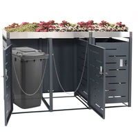 3er-Mülltonnenverkleidung HWC-H40b, Mülltonnenbox, Pflanzkasten Edelstahl-Metall-Kombi 63kg 110x175x62cm erweiterbar