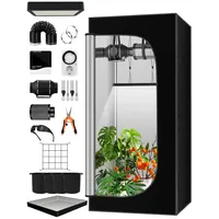 QEANY Komplettes Growzelt Set, 90x90x180cm Growbox, Growzelt-System mit 100W LED-Wachstumslicht, automatischem 4-Zoll-Lüfter und Kohlefilter, Indoor Grow Tent Set (9090180TZ)