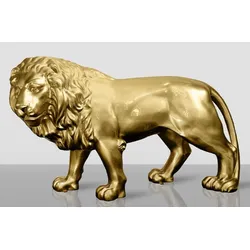 Casa Padrino XXL Deko Skulptur Löwe Gold 185 cm - Lebensgroße Garten Deko Figur
