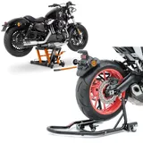 Set: Hebebühne Midlift L passend für Chopper / Custombike bis 680kg orange ConStands mit Rangierhilfe Mover 2 Racing sw matt CB38730