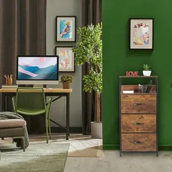 Relaxdays Standregal, 3 Schubladen, 2 Ablagen, Bücher & Deko, Regalkommode Industrial, HxBxT: 92x45x30 cm, braun/schwarz
