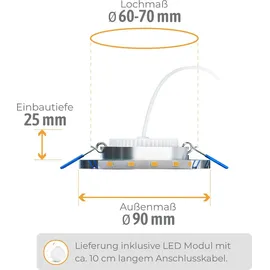 SSC-LUXon YAPU Glas Einbaustrahler mit LED Ring in rund silber spiegelnd - flache Einbauleuchte mit LED Modul 4w warmweiß 230V