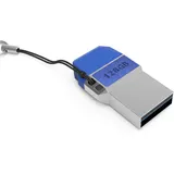 Mini USB C Stick Dual 128GB - 2 in 1 Funktion > USB 3.0 & Type C < Wasserdicht, Klein & Extrem Schnell - Aus Metall Ideal für Schlüssel-Anhänger - Flash Drive Speicherstick USB-C 128 GB Blau