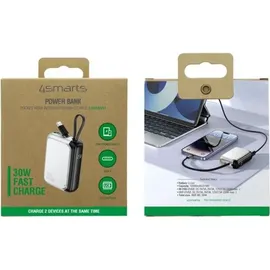 4smarts Powerbank Pocket mit USB-C Kabel 10000mAh - silber