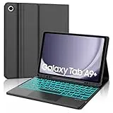 WAVATA Hülle mit Tastatur für Samsung Galaxy Tab A9+ 2023 11 Zoll mit Touchpad, Tastatur für Samsung Tab A9 Plus 2023 Beleuchtete Magnetische Bluetooth Abnehmbare QWERTZ Layout, Schwarz