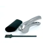 Intirilife Knoblauchpresse 3-teilig mit Silikonschäler und Reinigungsbürste 15,5 cm Silber