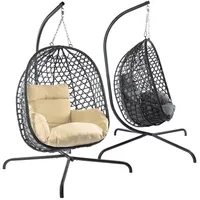 Goods+Gadgets Hängestuhl Polyrattan Hängestuhl mit Gestell und Kissen–Komfort für Innen & Außen (Hängekorb Sessel), Schwebeliege Rattan Outdoor & Indoor Relax Hängeliege beige