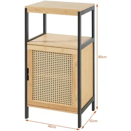 [en.casa] Tervola Badschrank 40 x 80 x 35 cm Schwarz/Bambus