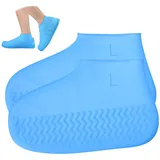 badaren Silikon Regenüberschuhe, 1 Paar Wasserdichte Überschuhe mit Antirutschsohle, Regen Schuhüberzieher, Wasserdichte Schuhüberzieher Silikon für Regen, Schneetag, Schlammige Straßen, Blau (XL) - XL