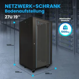 Extralink Rackmount-Schrank 27U 600x600 Schwarz stehend, Freistehendes Gestell,