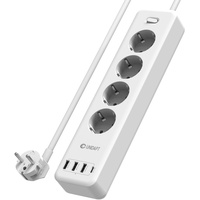 Unidapt Mehrfachsteckdose mit 4 Smart USB Ports (3,4A / 15W), USB-C Steckdosenleiste Wandmontage (2500W /10A) mit Überstromschutz und Kinderschutz, Steckerleiste mit Schalter und 1.8M Kabel, Weiß