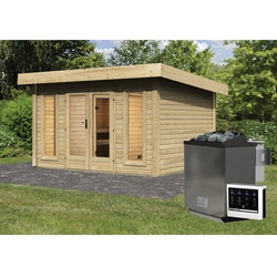 KARIBU Sauna »Kandavia«, inkl. Saunaofen mit externer Steuerung, für 5 Personen - beige