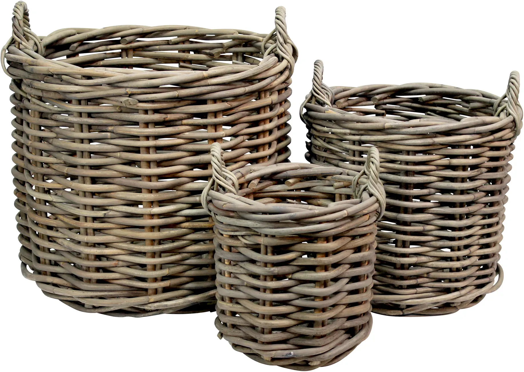 Korb Rattan S/3 D65/50/35cm H55/45/35c grau