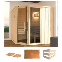 Sauna WEKA "Varberg 3", beige (natur), ohne Ofen, (ohne Ofen), Saunen, ohne Ofen