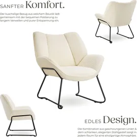 Tectake Sessel Kjeld Bouclé 73 x 72 x 81 cm Creme mit verstellbarer Rückenlehne