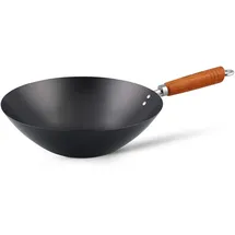 KEN HOM KH331001 Carbonstahl Wokfanne, 31cm, Classic, Nicht-Induktion/Holzgriff/Pfanne mit Antihaftbeschichtung, mit Flachem Boden, Nicht spülmaschinenfest