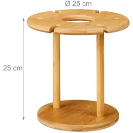 Relaxdays Weinglashalter, Bambus, für 6 Gläser, rund Ø 25cm, Weingeschenk, Bar, Weinbutler mit Weinflaschenhalter, natur