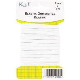 TSI Gummiband Elastik-Gummilitze, 5mm x 5m auf Karte, weiß