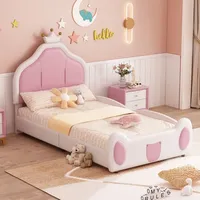 Flieks Kinderbett Polsterbett 90x200cm mit Kronenförmigem Kopfteil, Einzelbett Holzbett Sofabett mit Lattenrost, Bodenbett Schlafsofa, PU, Weiß - Weiß