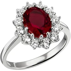 Fingerring FIRETTI "Schmuck Geschenk Silber 925 Silberring Lady D handgefertigt" Gr. 60, rot (silberfarben, rubinrot, kristallweiß, rubinrot, kristallweiß), Fingerringe, Damen, 60, Silber 925 (Sterlingsilber), 2,1mm, mit Glasstein, Zirkonia (synth.)