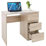 ML-Design Schreibtisch mit 3 Schubladen, 90x76x50 cm, in Sonoma-Eiche viel Stauraum, modern, Arbeitstisch Bürotisch Computertisch Büromöbel Kinderschreibtisch Laptoptisch PC Tisch, für Heim/Büro - Naturbelassen