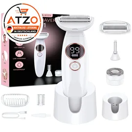 Houpoo Rasierer Damen,3-In-1 Intimrasierer für Frauen,Gesichtshaarentferner für Frauen,Damenrasierer Elektrisch Nass-Trockenrasierer Ipx7 Wasserdicht Trimmer Damen,für Bikinizone Achseln Beine,USB-Aufladung