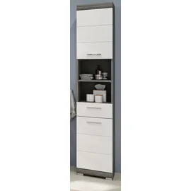inn.furn Hochschrank Weiß Hochglanz Grau 37 cm 6 Fächer Shawn