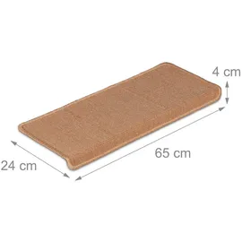 Relaxdays Stufenmatten 15er Set, rechteckige Treppenstufenmatten, BT: 65x24 cm, Selbstklebende Treppenteppiche, beige