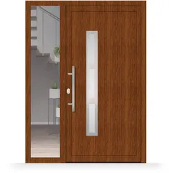 Haustür mit Seitenteil in Holzoptik, Kunststoff, Golden Oak, 1260 x 1760 mm, Modell Bremerhaven, individuell konfigurieren
