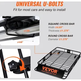 Vevor Dachgepäckträger Korb Auto Dachkorb Universal 1630 x 990 x 152 mm, Dachgepäckträger Wanne 90 kg Tragfähigkeit Relingträger Fracht Gepäckablage Schwarz für Camping, Grillen, Autoreisen