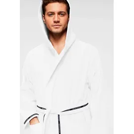Bruno Banani Herrenbademantel BRUNO BANANI "Danny, Normallänge & Überlänge, auch in extra lang, Hotelbademantel" Gr. M, weiß, L:120cm, Walkfrottee, Hausmäntel, mit Logostreifen, Herren Bademantel aus 100% Baumwolle, S-4XL