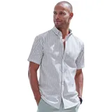 John Devin Kurzarmhemd Regular Fit, Streifenhemd mit Button-down-Kragen aus reiner Baumwolle grau L (41/42)