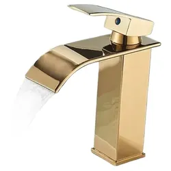 KLARWERK ROSA | Premium Wasserfall Badarmatur Gold glänzend| Gastronomie Edelstahl Mischbatterie Waschbecken | Design Wasserhahn eckig Waschtischarmatur