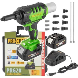 PROCRAFT Akku Blindnietpistole PRG20 20 V 10 kN 2,4 - 6 mm Brushless + 2x Akku 4,0 Ah + Ladegerät + Koffer