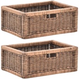 Krines Home Regalkorb 2er Set Regalkorb Aufbewahrungskorb Korb geflochten Rattan Korbset (2-teiliges Set), ca. 43 x 32 x 17,5 cm Aufbewahrung Regal Schrankkorb braun