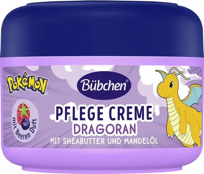 Bübchen Pokémon Pflege Creme Dragoran für trockene & sensible Haut – Beeriger Duft – Mit Sheabutter & Mandelöl – Ohne Silikone – Dermatologisch bestätigt – 75ml