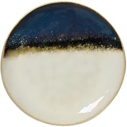 Decoris Frühstücksteller 20,5cm Steingut - Vintage Teller Keramik Geschirr Kuchenteller Dessertteller Essteller Speiseteller Frühstücksgeschirr Blau Weiß
