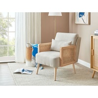 Sessel mit Rattan-Armlehnenmit Kissen Polyesterpolsterung helles Holz Beige
