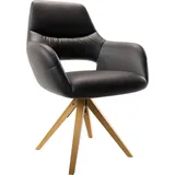 DELIFE Polsterstuhl Yago-Flex, mit Armlehnen Holzgestell kantig Natur Echt-Leder Schwarz Taschenfeder schwarz 60 cm x 93 cm x 62 cm