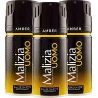Malizia Uomo Parfum d'Intesa Deodorant Spray 150 ml – Eau de Toilette für Herren, intensiver und langanhaltender Duft, Frische für den ganzen Tag (Amber 3 Einheiten)