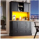 Odikalo Küchenbuffet Küchenschrank Hochschrank mit Musik-Lichtfunktion Schwarz (Hochwertiger Hochschrank mit LED-Beleuchtung und App-Steuerung (120×40×180cm), Moderner Wohnzimmerschrank mit 4 Türen & 3 Schubladen, Küchenvitrine mit Musik-Lichtfunktion & Kippschutz) schwarz